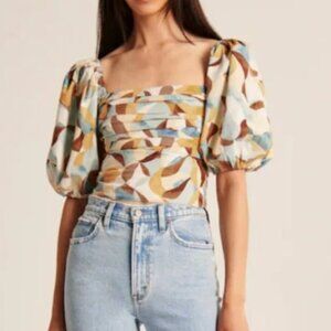 Abercrombie and Fitch brown pattern puffed sleeve top Medium